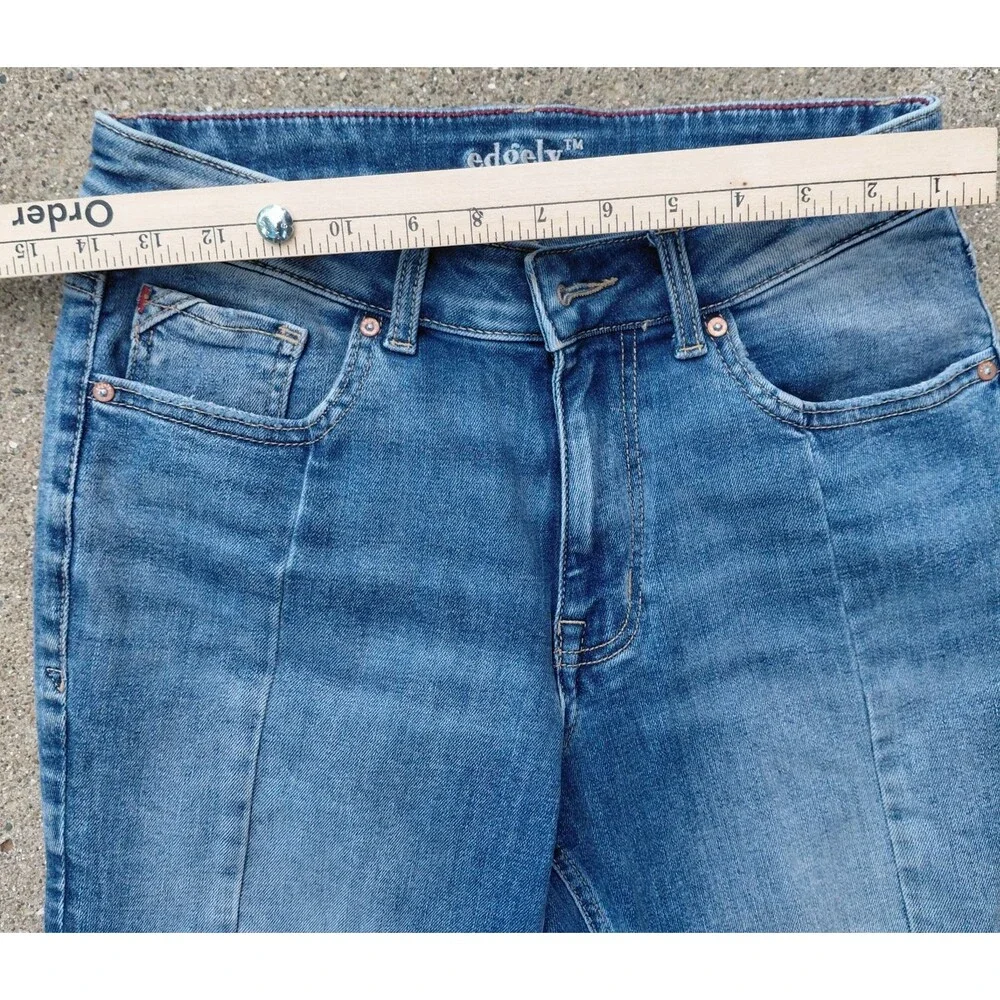 Edgely Flare Jeans Womens 10 Blue Denim High Rise Front Seam Raw Hem Comfort